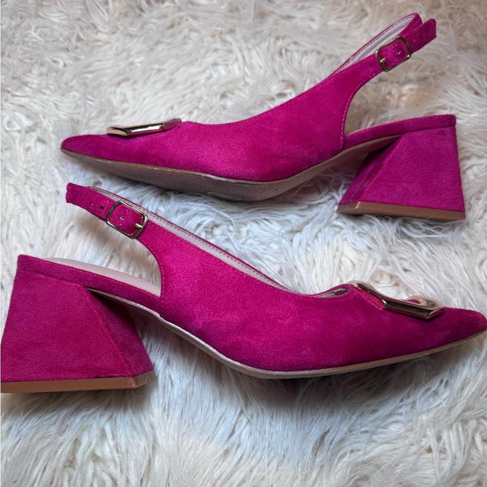 Nicole Miller Melrose Womens Pointed Closed Toe Block Heel Pumps Size 7 Pink